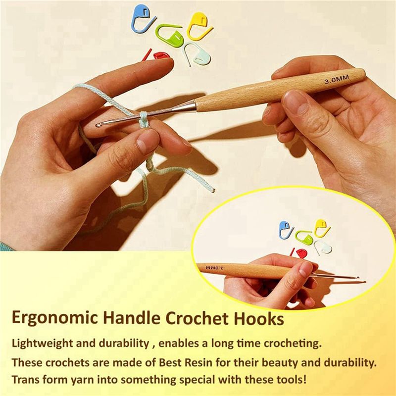 ABJI-Set di 40 Uncinetti in Le - Wooden Crochet Hooks Ergonomic Handle recensione e prezzo