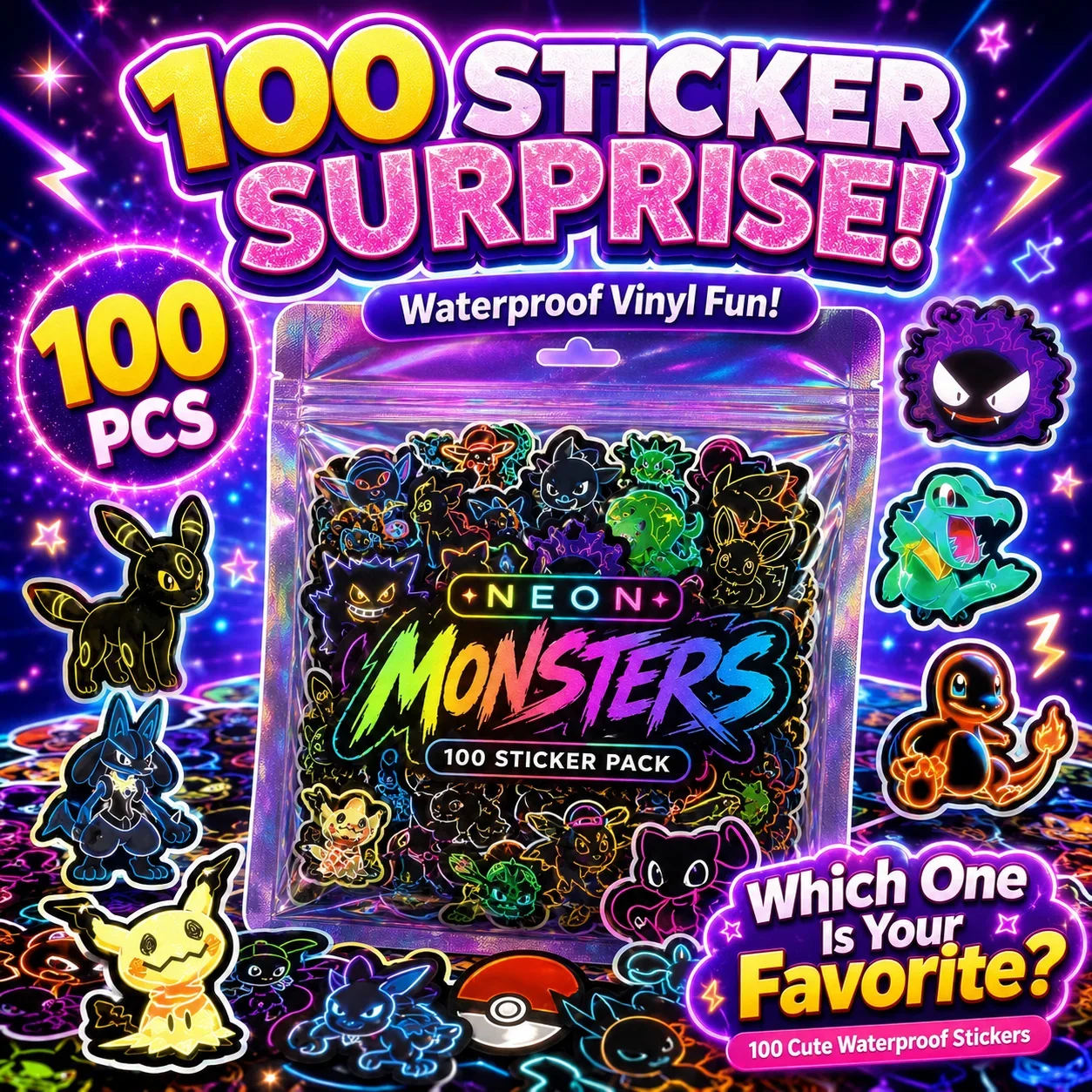 100 adesivi Pokémon neon imper - Scrapbooking recensione e prezzo
